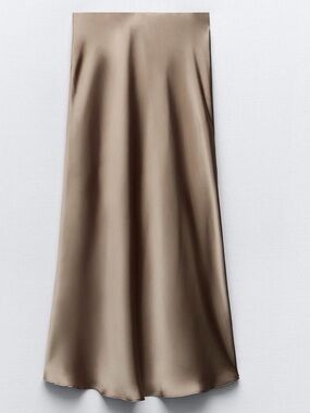 Women's Satin A-Line Skirt in Taupe NWT XL